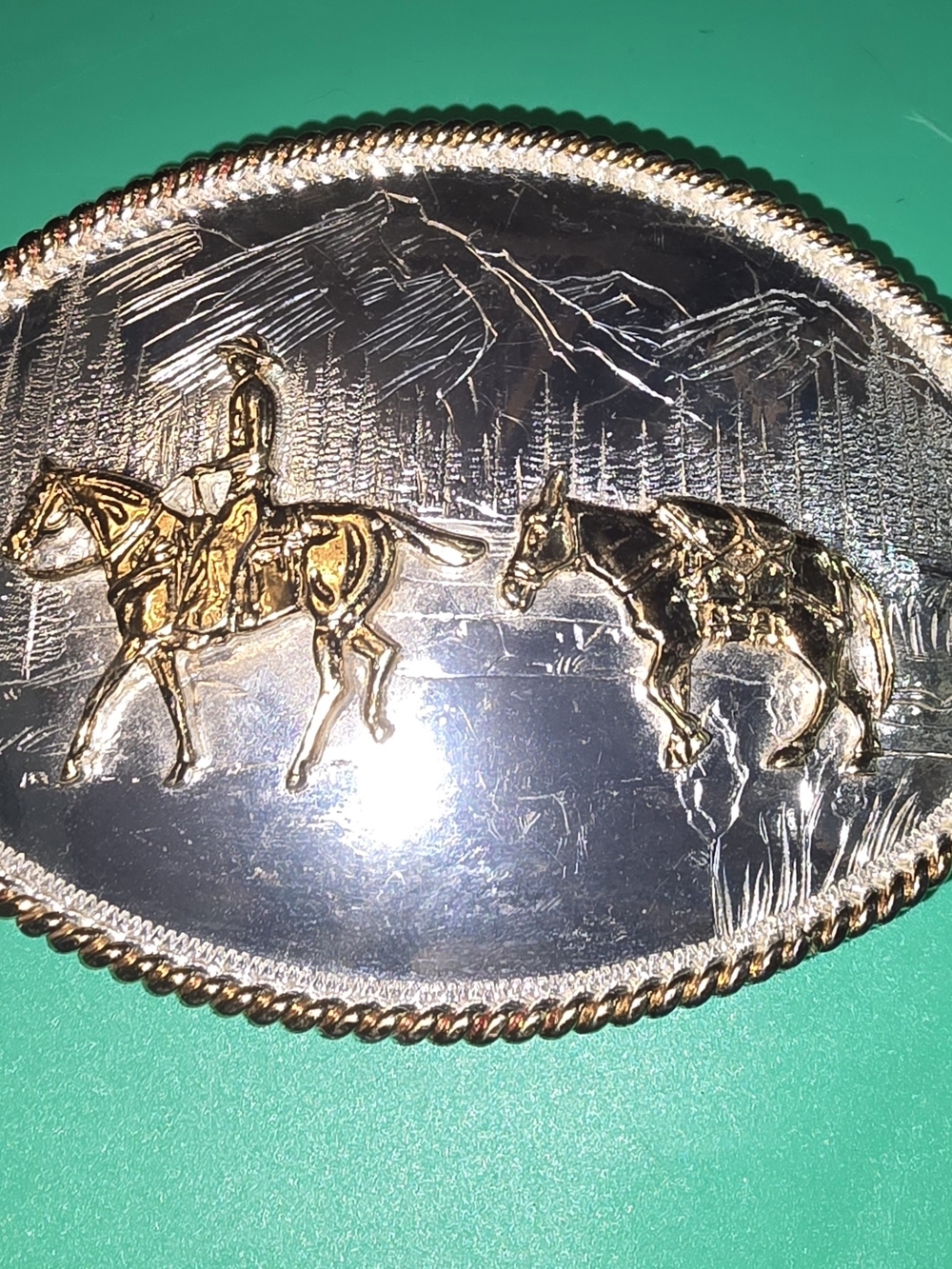Montana Silversmiths Two-Tone Cowboy & Pack Horse Belt Buckle - Gold and Silver